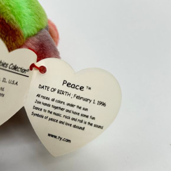 TY Beanie Buddies Peace Bear Beanie Baby 9in Tie Dye Retired 1996 Plush NEW - Picture 2 of 8